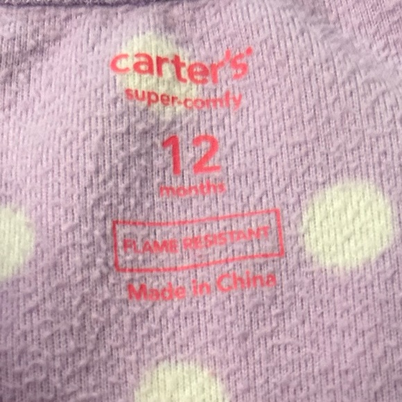Carter’s Girls Size 12 months Purple with Dots Monkey Girl Fleece Footed Sleeper - Picture 3 of 4